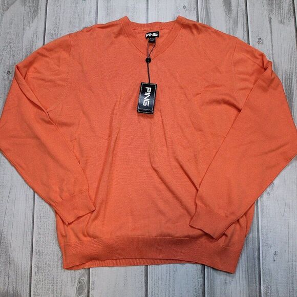 NEW Ping Golf Mens Clubhouse V-neck Sweater - Orange XL - Picture 1 of 7